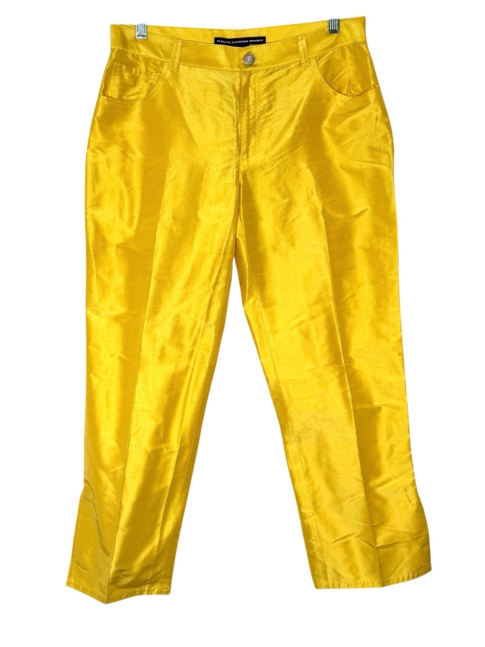Lauren Ralph Sport 100% Silk Cropped Capri Pants 6 Mid-Rise Yellow Preppy Artsy